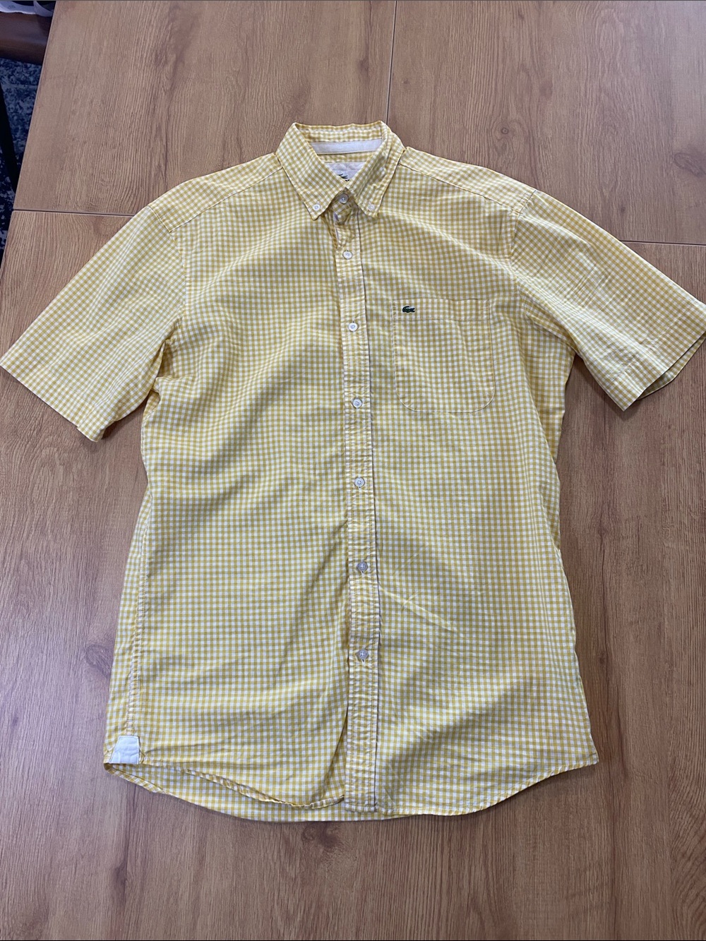 Lacoste Yellow Gingham Short-Sleeve Button-Down Shirt